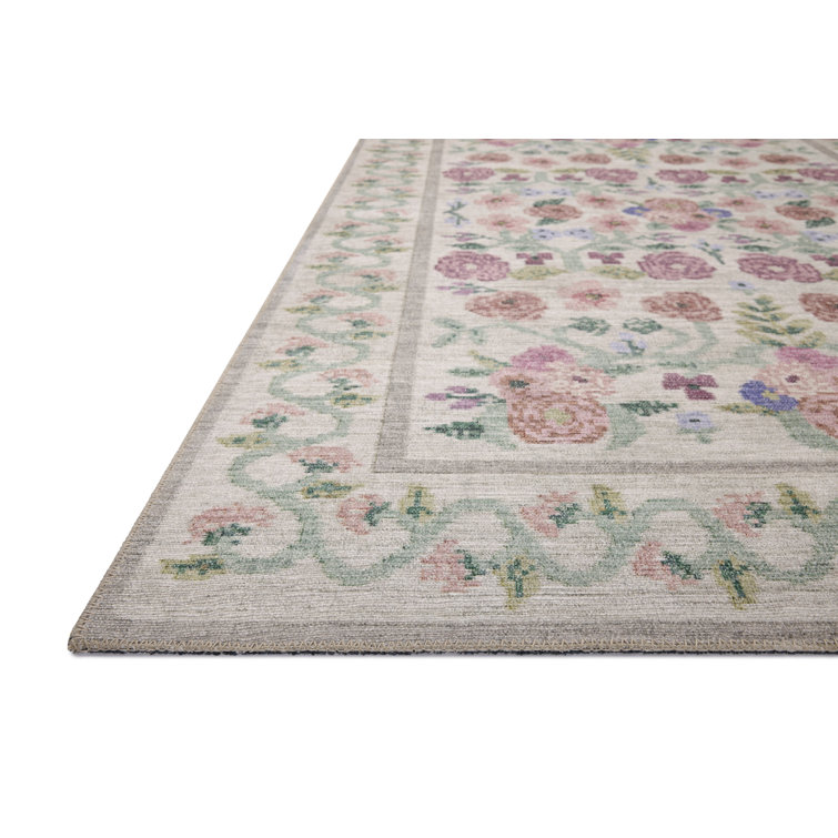 Ivory Floral Synthetic Runner Rug 2'-6" x 9'-6"