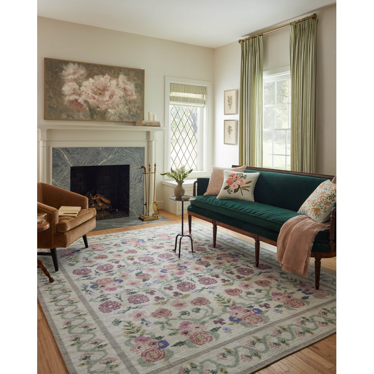 Ivory Floral Synthetic 7'6" x 9'6" Area Rug
