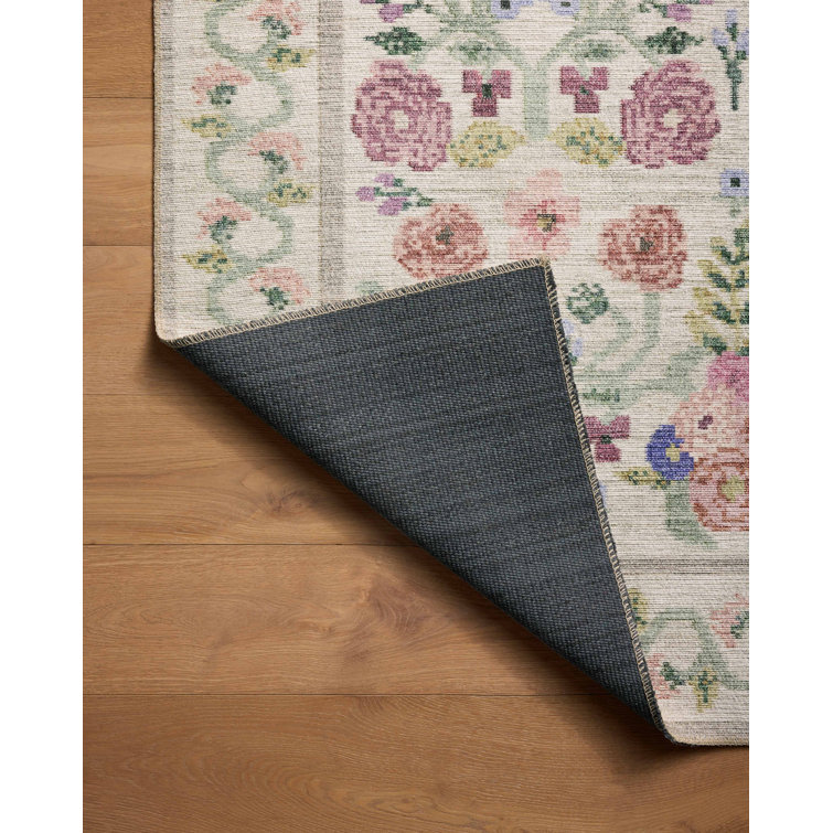 Ivory Floral Synthetic Runner Rug 2'-6" x 9'-6"