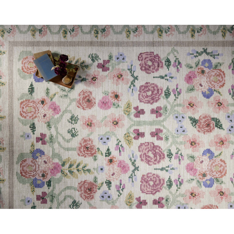 Ivory Floral Synthetic Runner Area Rug 2'-6" x 7'-6"