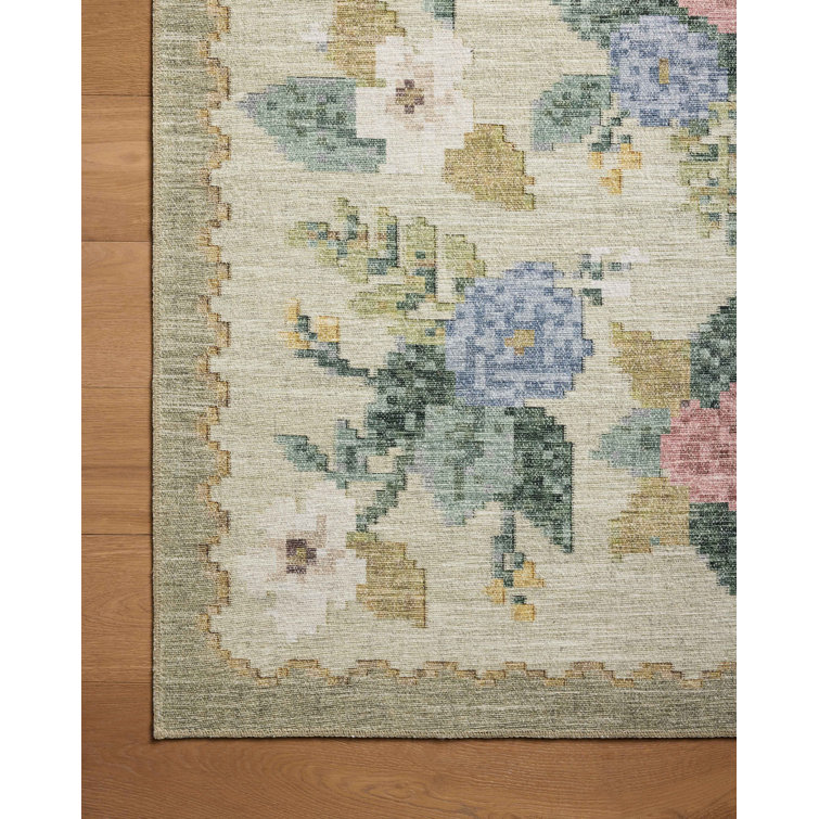 Cream Floral Synthetic Square Area Rug 18"