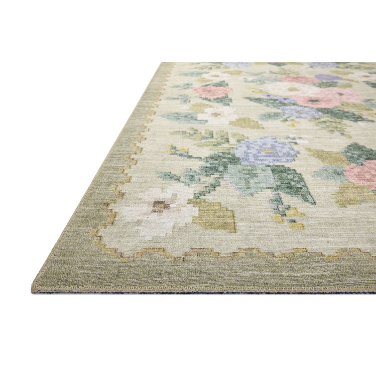 Cream Floral Synthetic Square Area Rug 18"