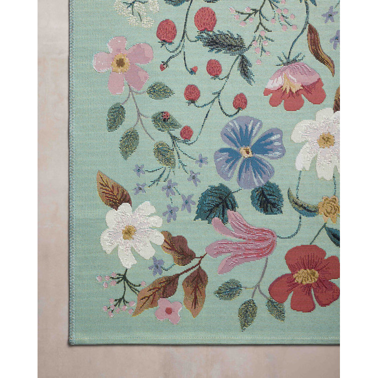 Mint Floral Wool and Synthetic Indoor/Outdoor Area Rug 2'-5" x 3'-11"