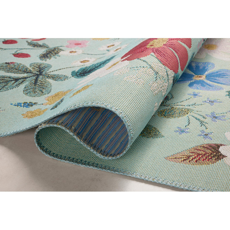 Mint Floral Wool and Synthetic Indoor/Outdoor Area Rug 2'-5" x 3'-11"
