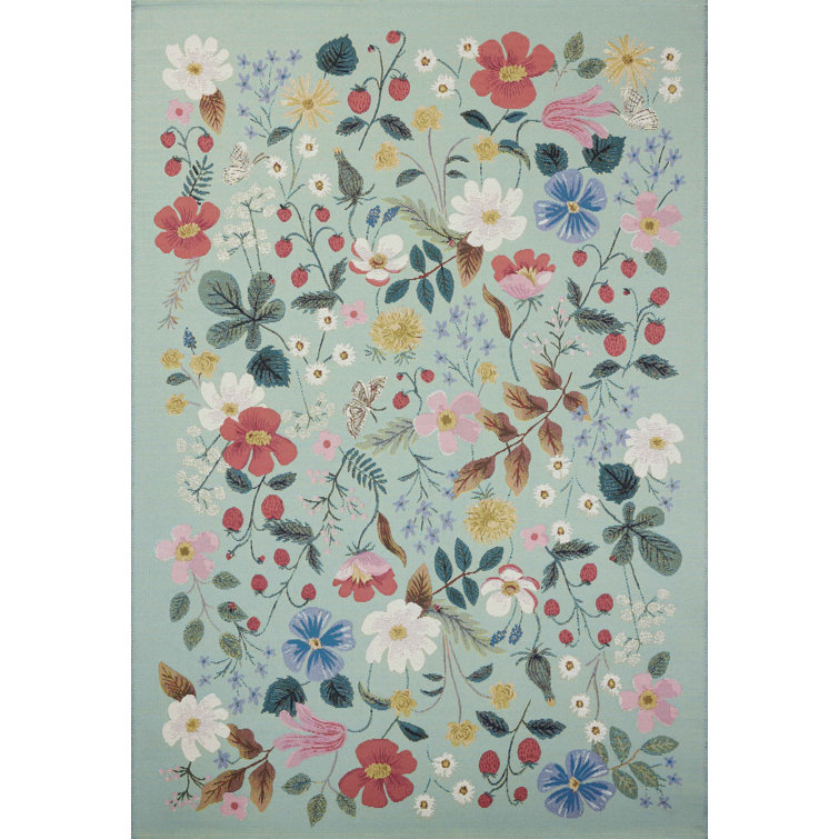 Mint Floral Wool and Synthetic Indoor/Outdoor Area Rug 2'-5" x 3'-11"
