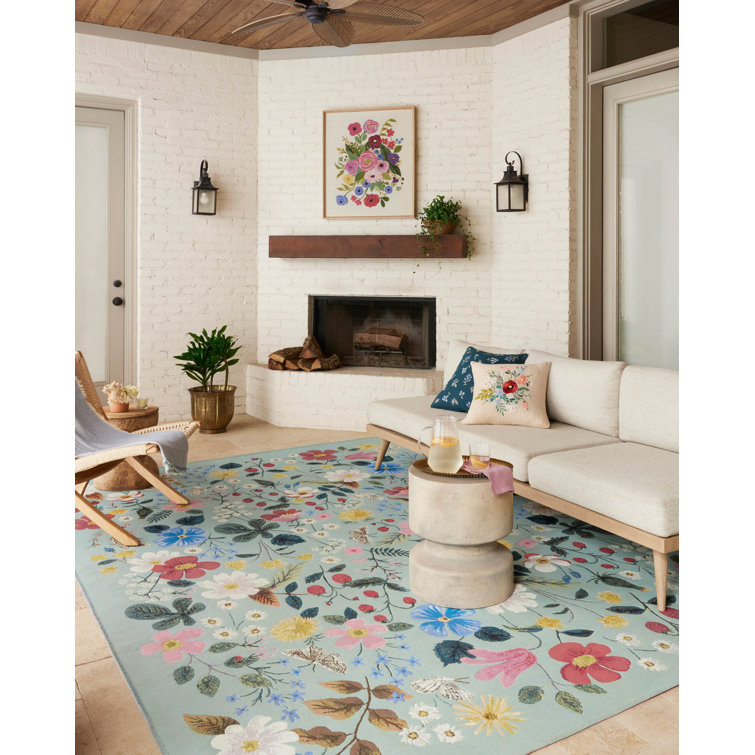 Mint Floral Wool and Synthetic Rectangular Area Rug 7'-10" x 11'-2"