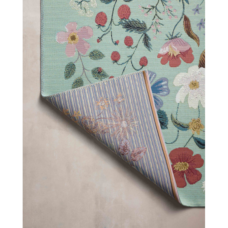 Mint Floral Wool and Synthetic Indoor/Outdoor Area Rug 2'-5" x 3'-11"