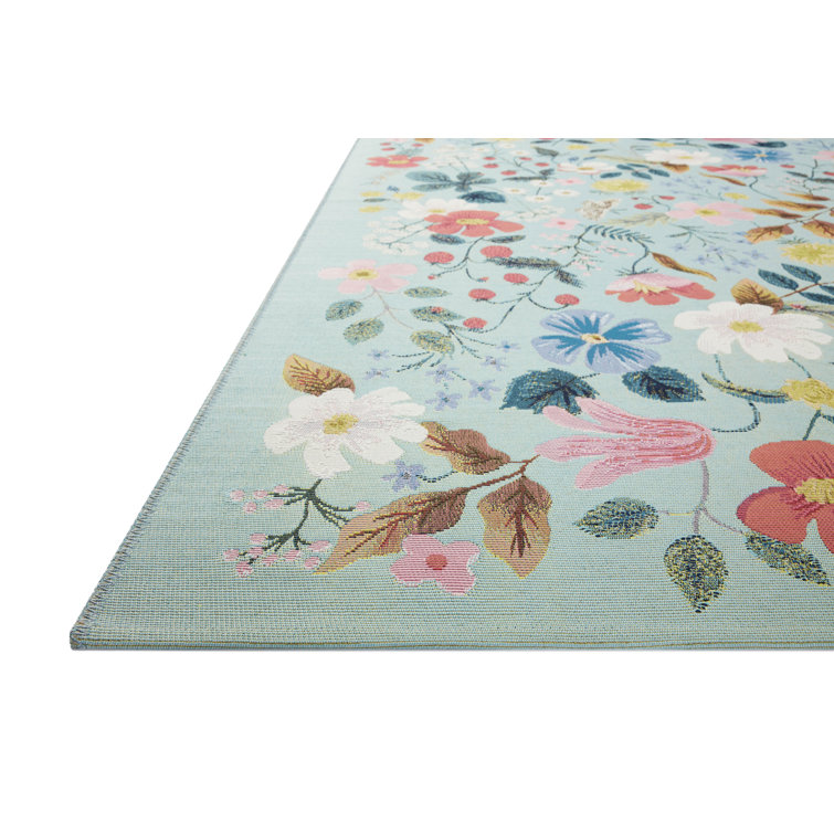 Mint Floral Square Synthetic Indoor/Outdoor Rug Sample