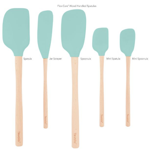 Light Aqua Silicone and Wood Handle Spatula Set of 5