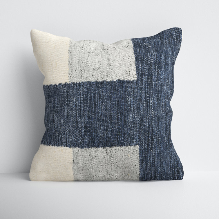 22" Blue and Gray Polyester Square Throw Pillow