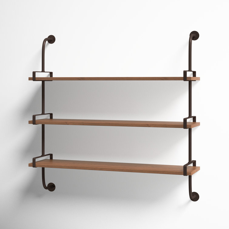 Elegant 38'' Brown Wood Floating Wall Shelf with Five Sections