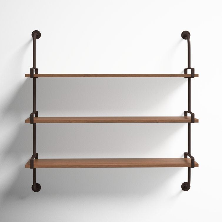 Elegant 38'' Brown Wood Floating Wall Shelf with Five Sections