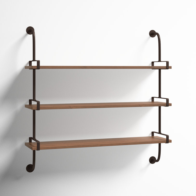 Elegant 38'' Brown Wood Floating Wall Shelf with Five Sections