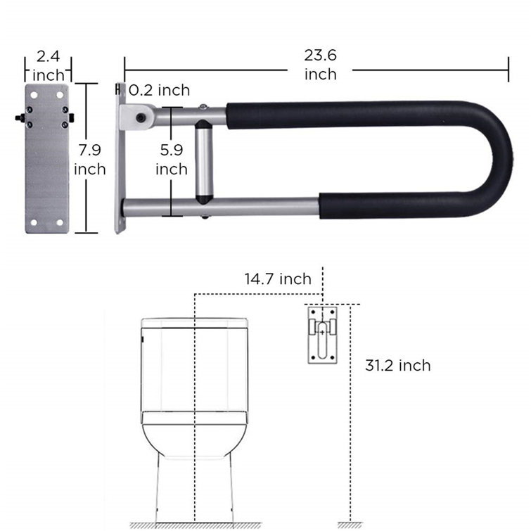 23.6'' Silver and Black Aluminum Handicap Grab Bar