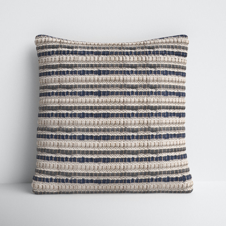 Blue and Beige Striped Linen Cotton Square Throw Pillow