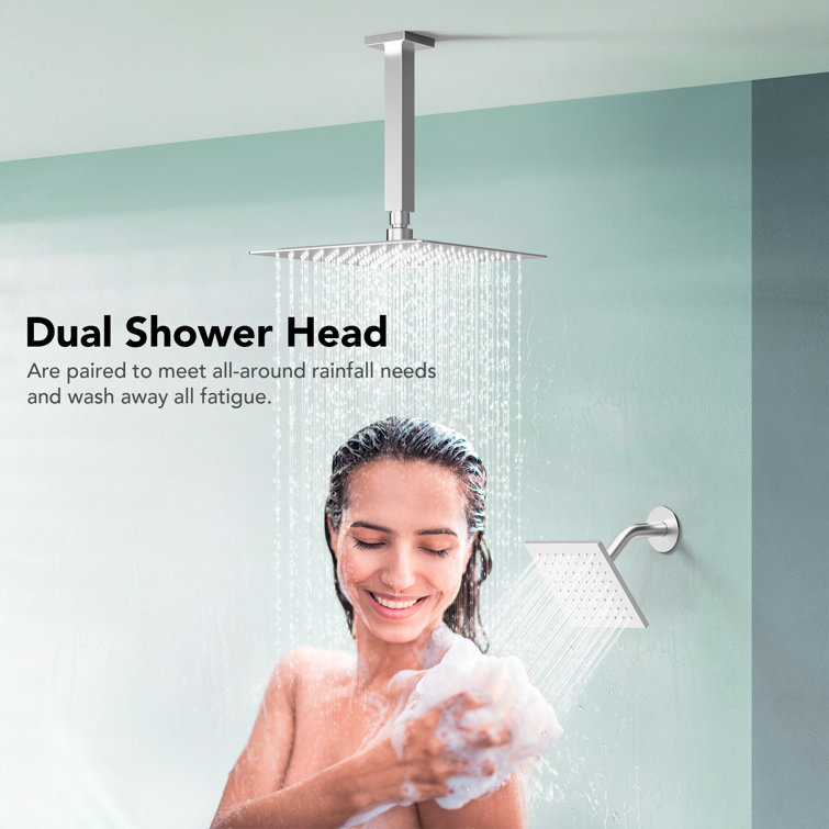 16" Brushed Nickel Dual Shower Head System with Thermostatic Valve