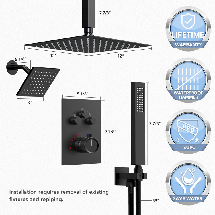 Matte Black Stainless Steel Dual Showerhead System with Handheld