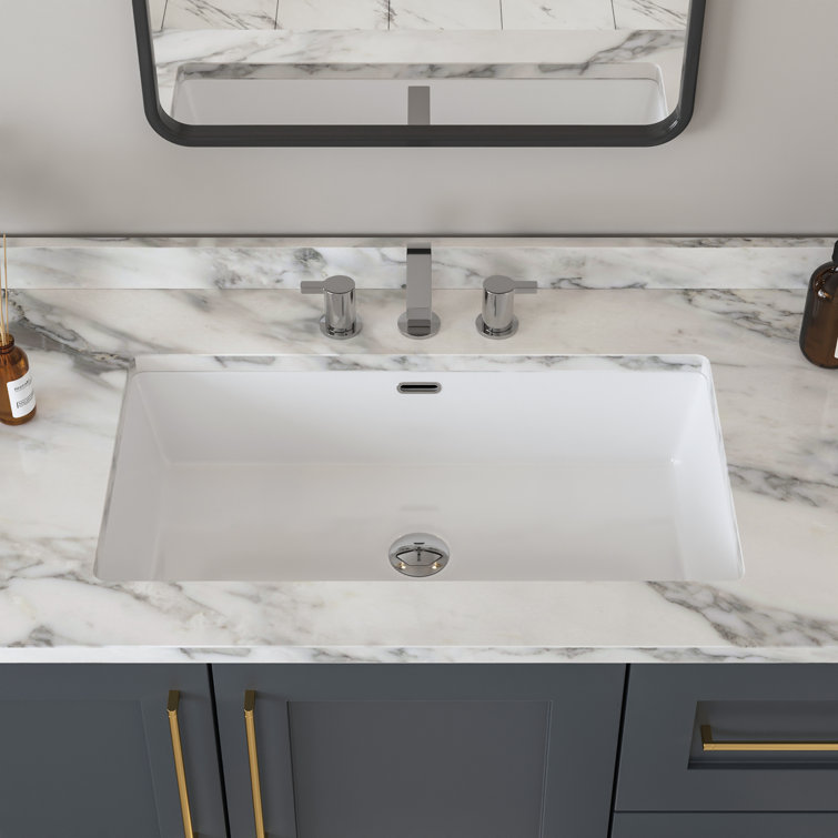 DeerValley 27.56" L x 15.87" W x 7.48" H Rectangular Ceramic Undermount Bathroom Sink with Overflow