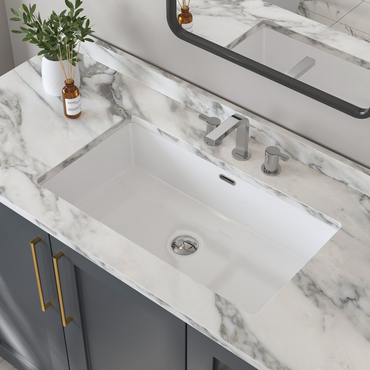 DeerValley 27.56" L x 15.87" W x 7.48" H Rectangular Ceramic Undermount Bathroom Sink with Overflow