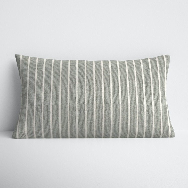 Gray and White Striped Linen Lumbar Throw Pillow