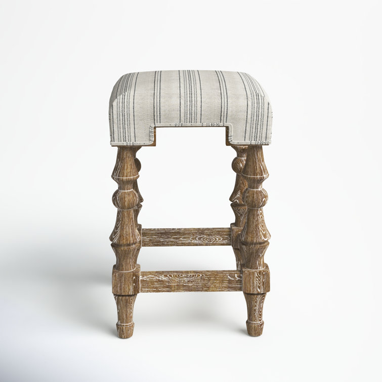 Shelly Striped 25.5" Brown Wooden Backless Counter Stool