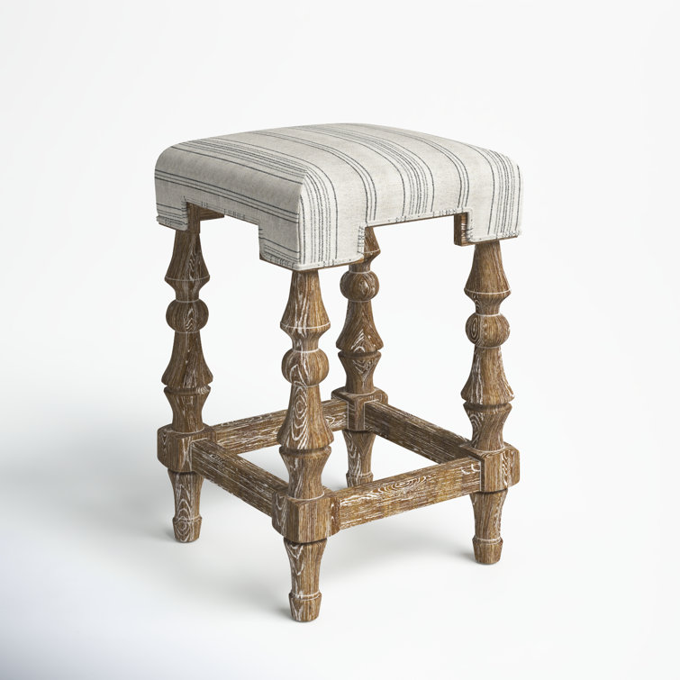 Shelly Striped 25.5" Brown Wooden Backless Counter Stool