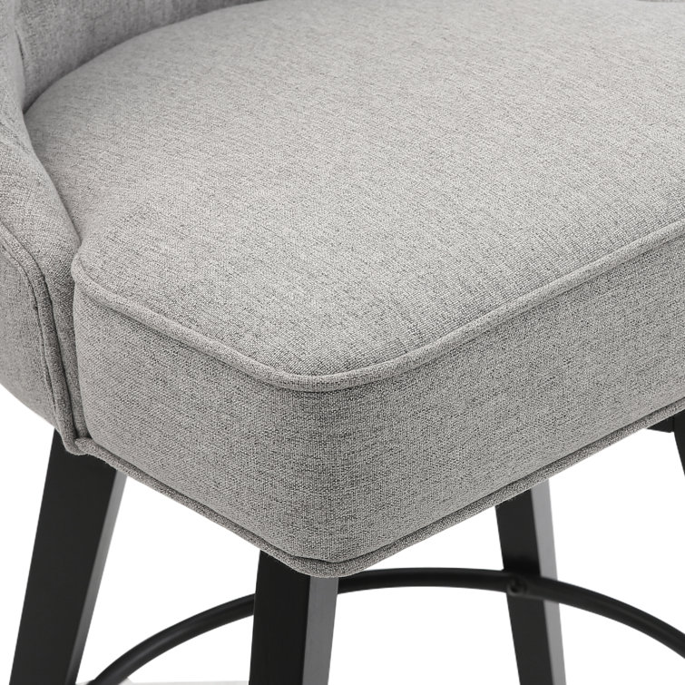 Gray Upholstered Swivel Counter Stool with Solid Wood Frame