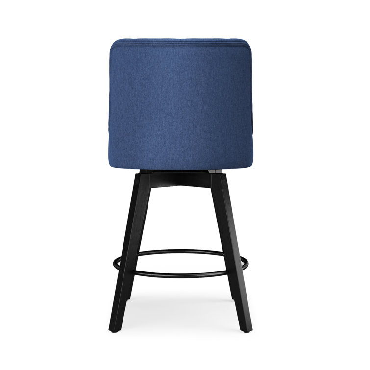 Navy Upholstered Swivel Counter Stool with Tufted Back and Metal Legs