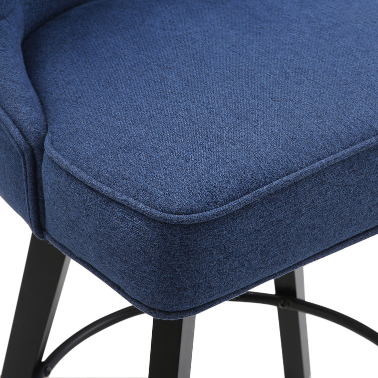 Navy Upholstered Swivel Counter Stool with Tufted Back and Metal Legs