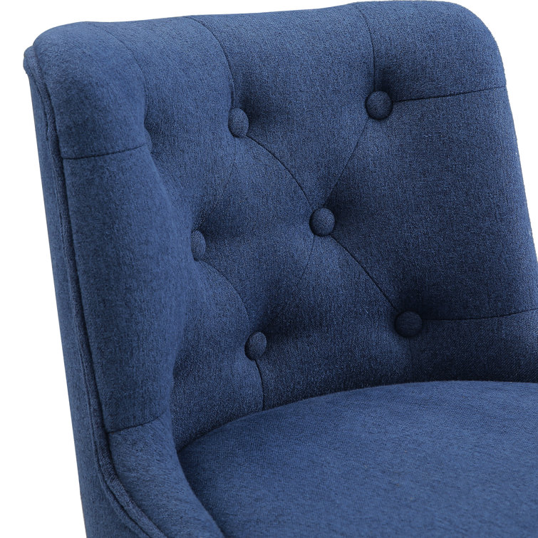 Navy Upholstered Swivel Counter Stool with Tufted Back and Metal Legs