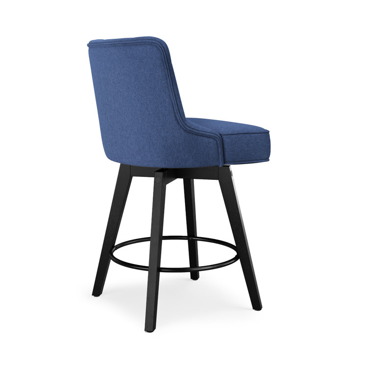 Navy Upholstered Swivel Counter Stool with Tufted Back and Metal Legs
