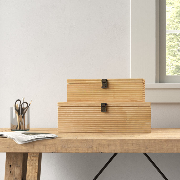 Handmade Natural Wood Lidded Storage Box Set