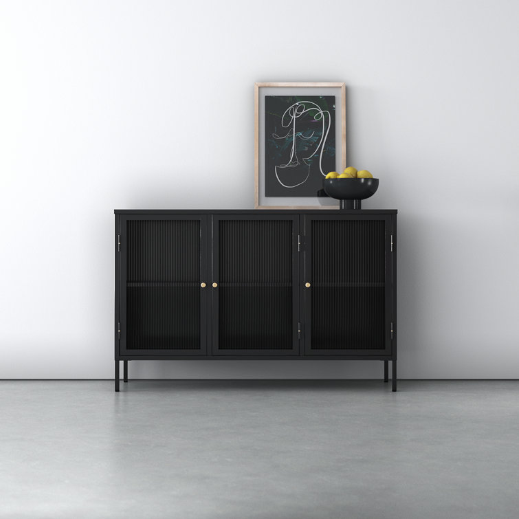 Black Steel and Glass 52'' Modern Sideboard with Gold Hardware