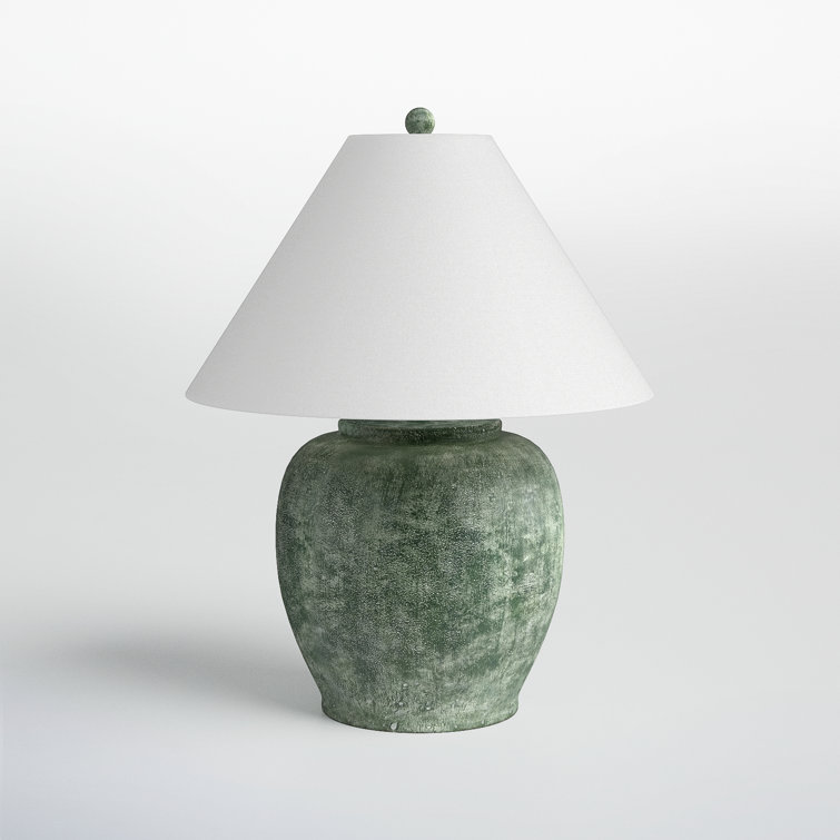 Green Concrete Table Lamp with White Linen Shade