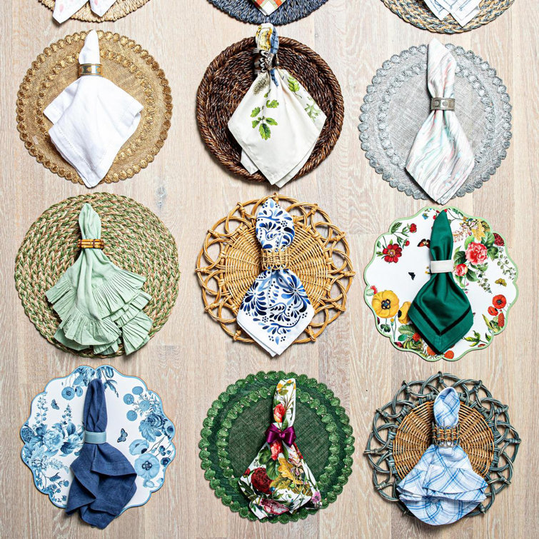 Evergreen Sinamay Round Placemat with Ruffled Trim