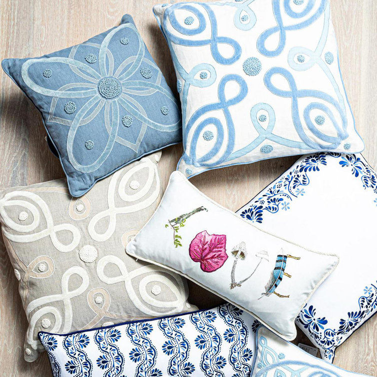 Natural Linen Square Throw Pillow with Velvet Applique