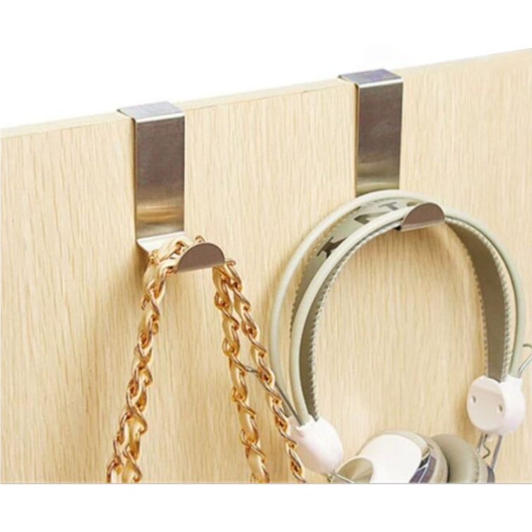 Silver Stainless Steel Over Cabinet Door Hooks Set of 2
