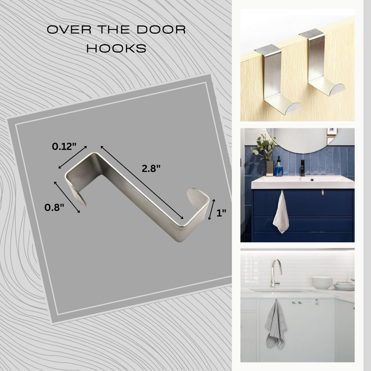 Silver Stainless Steel Over Cabinet Door Hooks Set of 2