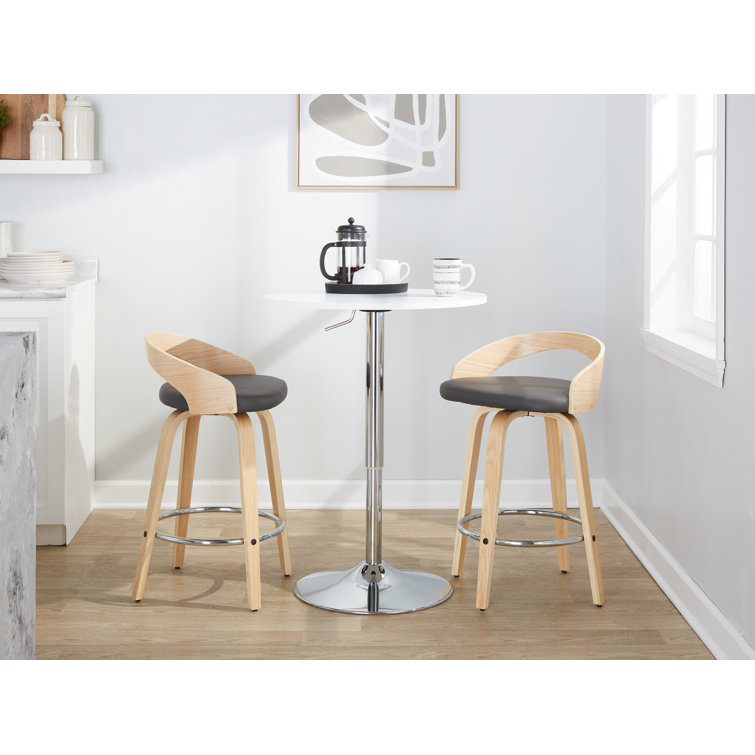 Natural Wood and Chrome Swivel Counter Stool with Grey Seat
