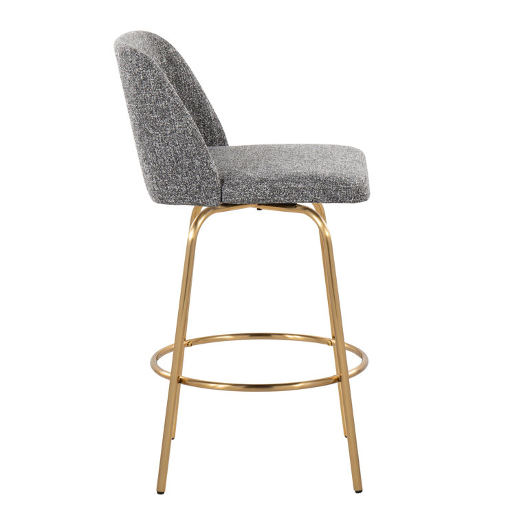 Gray Noise Fabric and Gold Metal Swivel Counter Stool