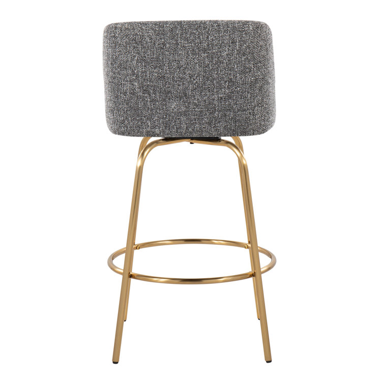 Gray Noise Fabric and Gold Metal Swivel Counter Stool