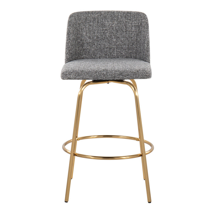 Gray Noise Fabric and Gold Metal Swivel Counter Stool