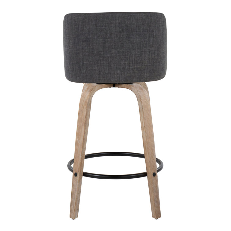 Blue Upholstered Swivel Counter Stool with Wood Legs
