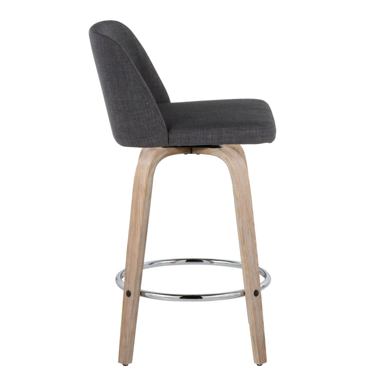 Gray Swivel Upholstered Counter Stool with Wood Legs