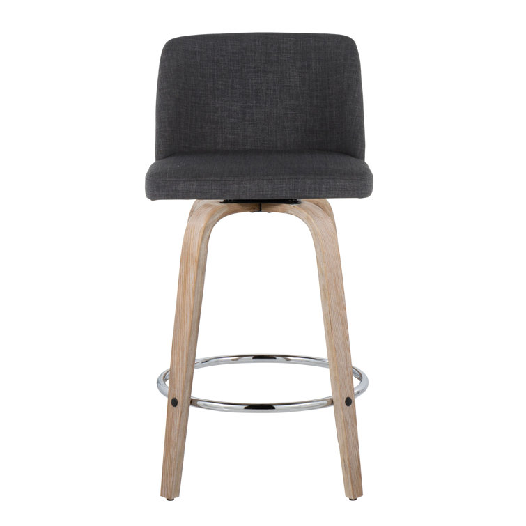 Gray Swivel Upholstered Counter Stool with Wood Legs