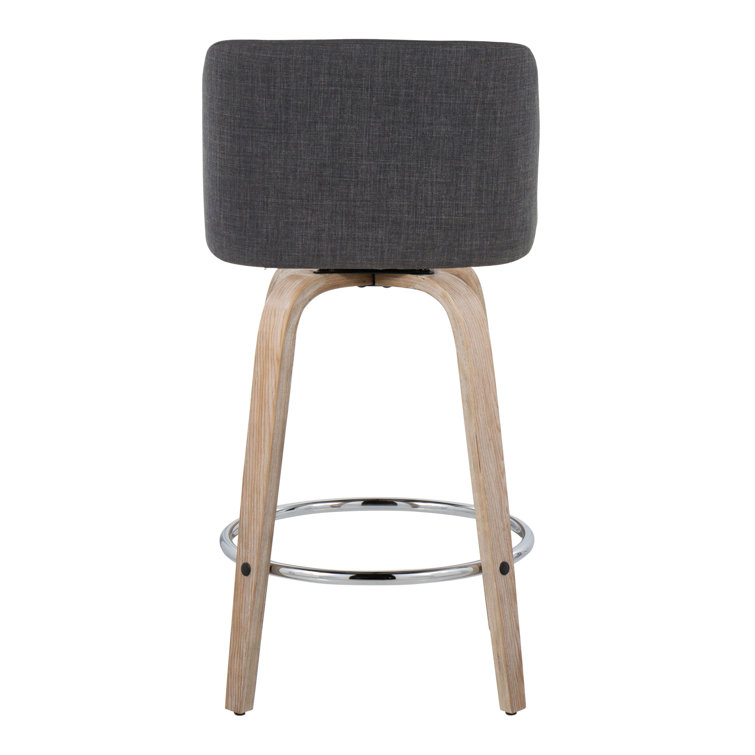 Gray Swivel Upholstered Counter Stool with Wood Legs