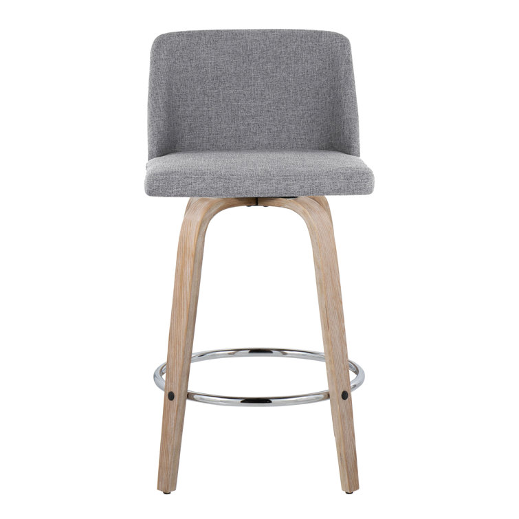 Gray Swivel Upholstered Counter Stool with Wood Legs