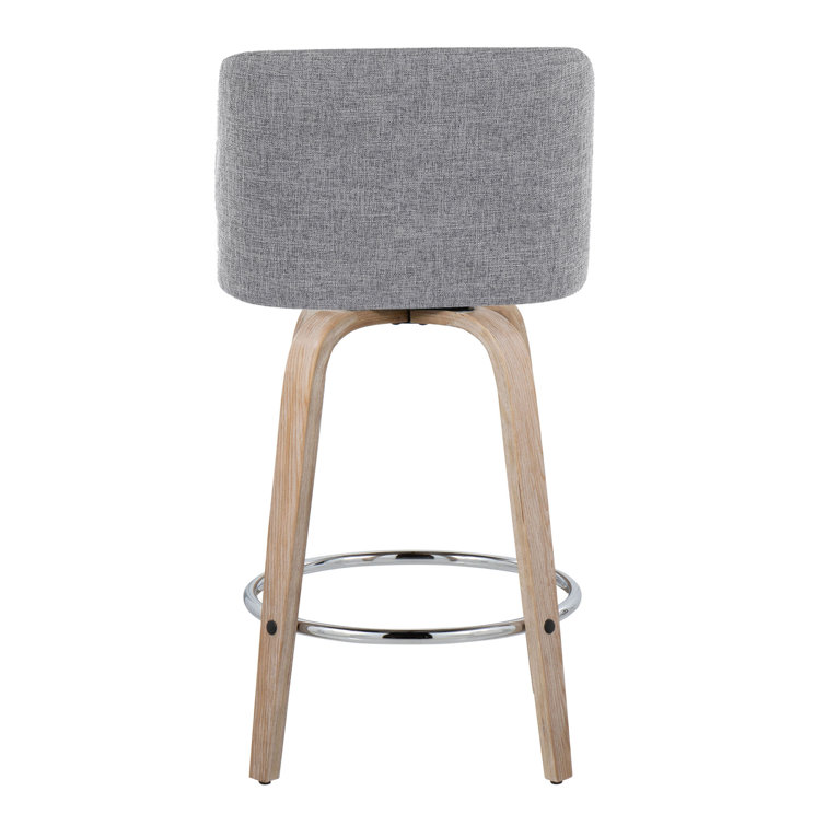 Gray Swivel Upholstered Counter Stool with Wood Legs