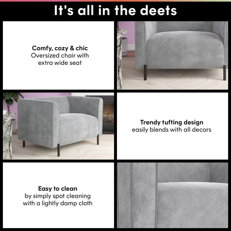 Light Gray Velvet Ribbed Accent Chair with Black Metal Legs