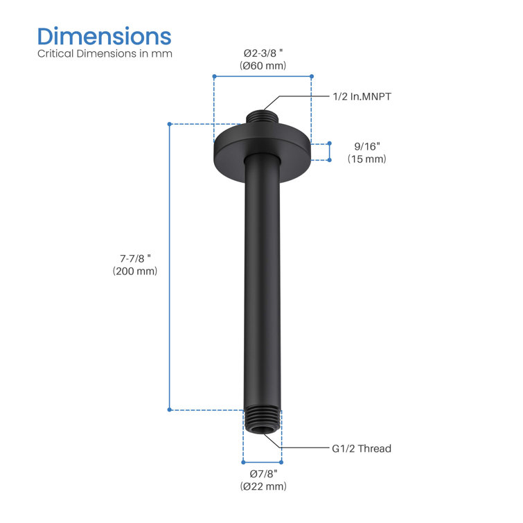 Matte Black 8-Inch Ceiling Mounted Shower Arm